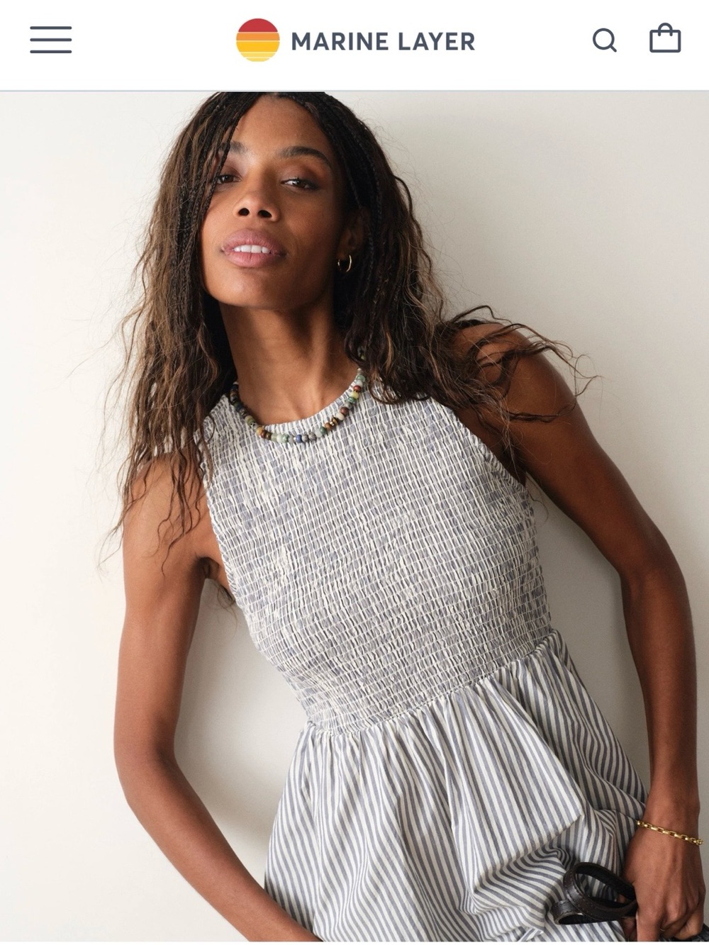 Marine Layer Blue and White Striped Smocked Midi Dress